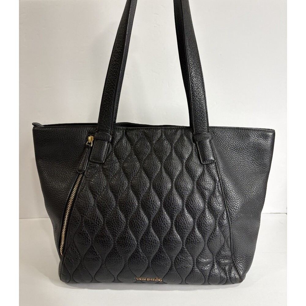 Vera Bradley Women's Tote Shoulder Bag Black Quilted Leather With Floral Pattern